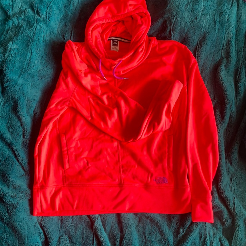 The North Face neon hooded sweatshirt